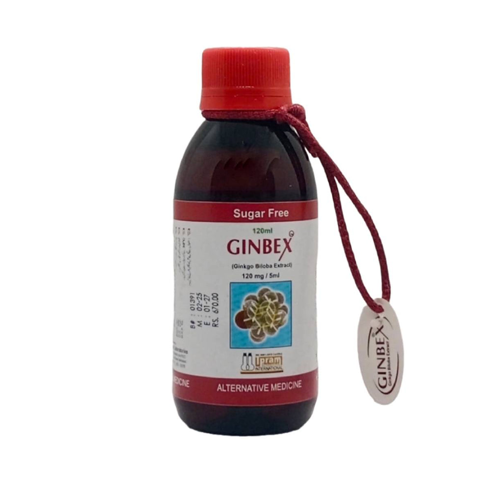 GINBEX Sugar Free Syrup | Ginkgo Biloba 120ml & 240ml for Memory & Cognitive Support | Pharma Services Group - 120ML