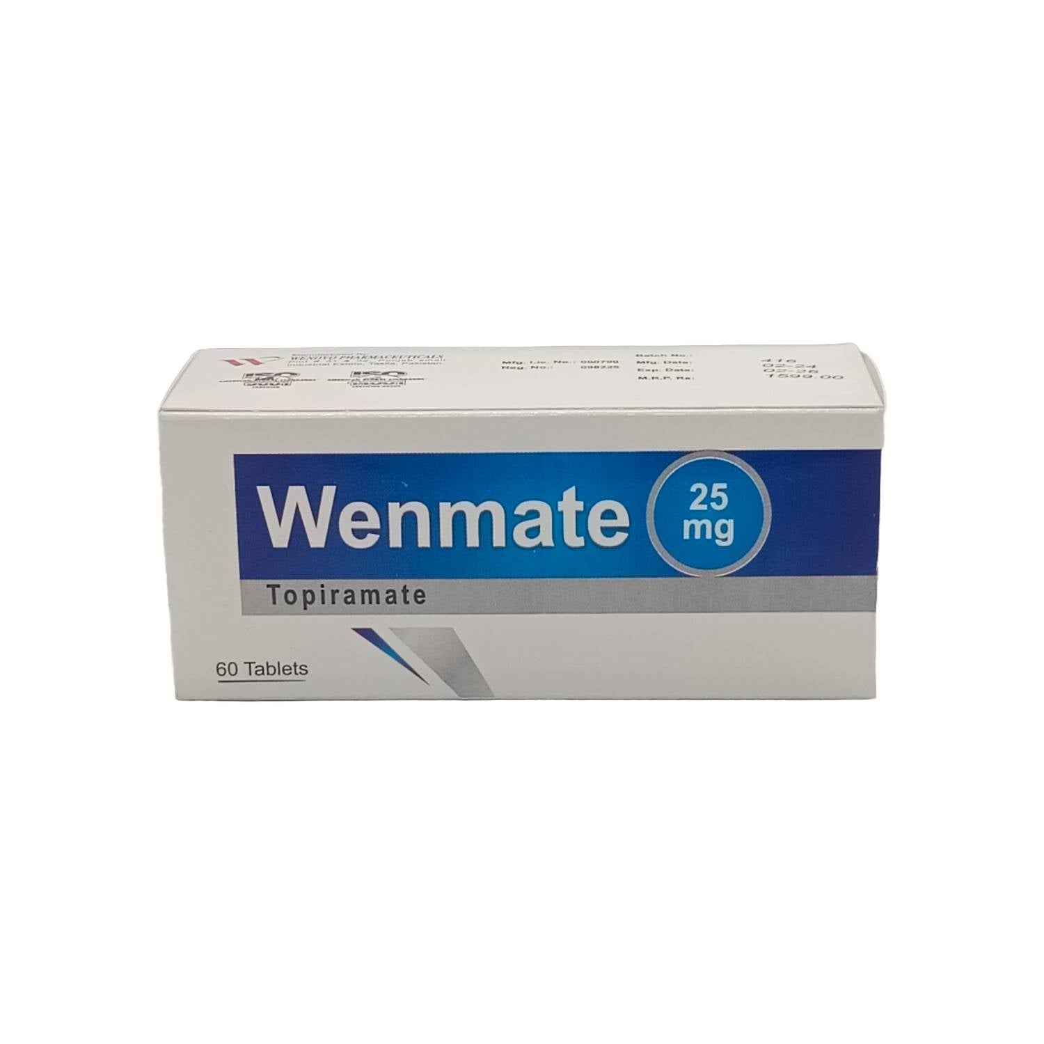 Wenmate 25mg Tablets 60 Count – Topiramate 25mg for Epilepsy & Migraine Prevention - 25MG