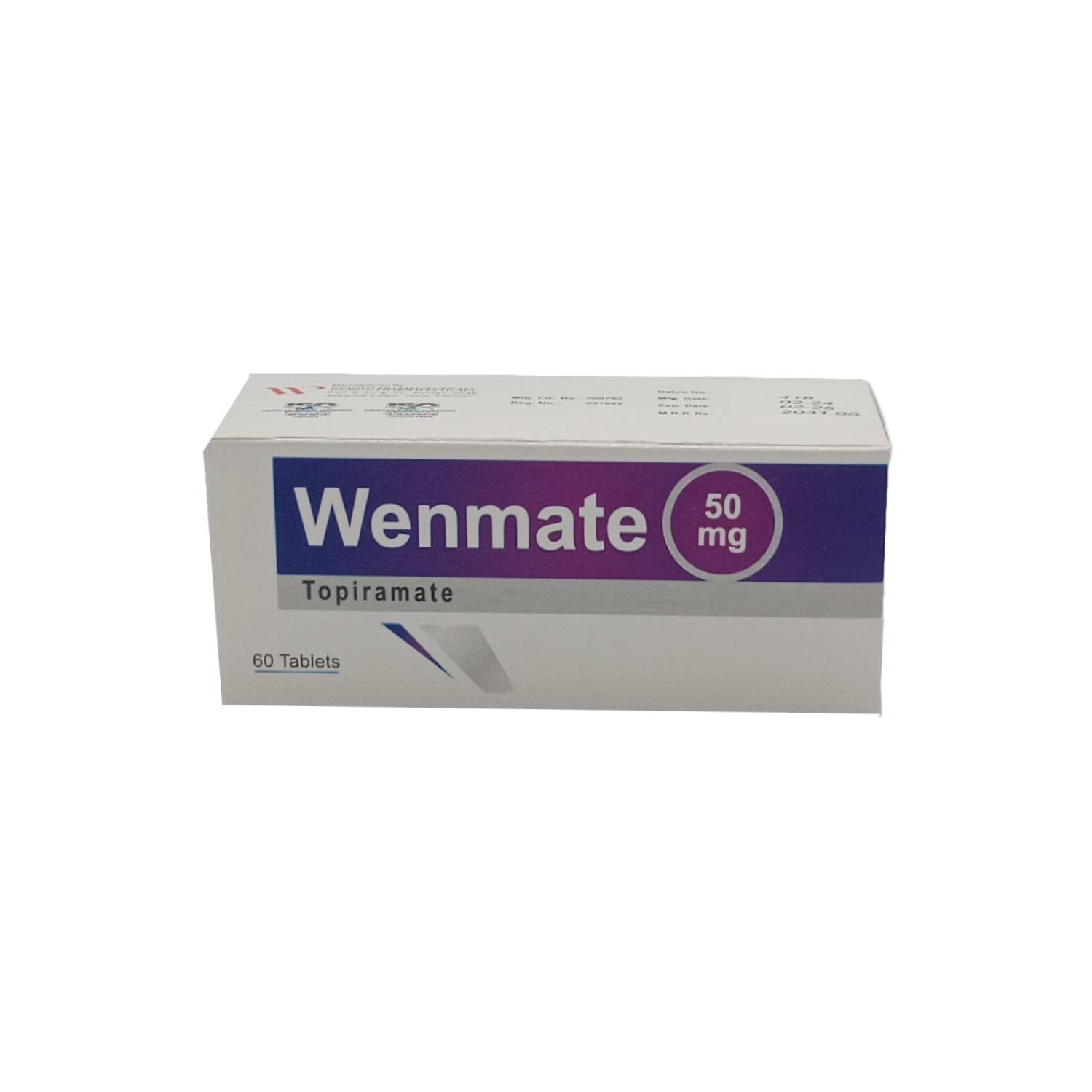 Wenmate 25mg Tablets 60 Count – Topiramate 25mg for Epilepsy & Migraine Prevention - 50MG