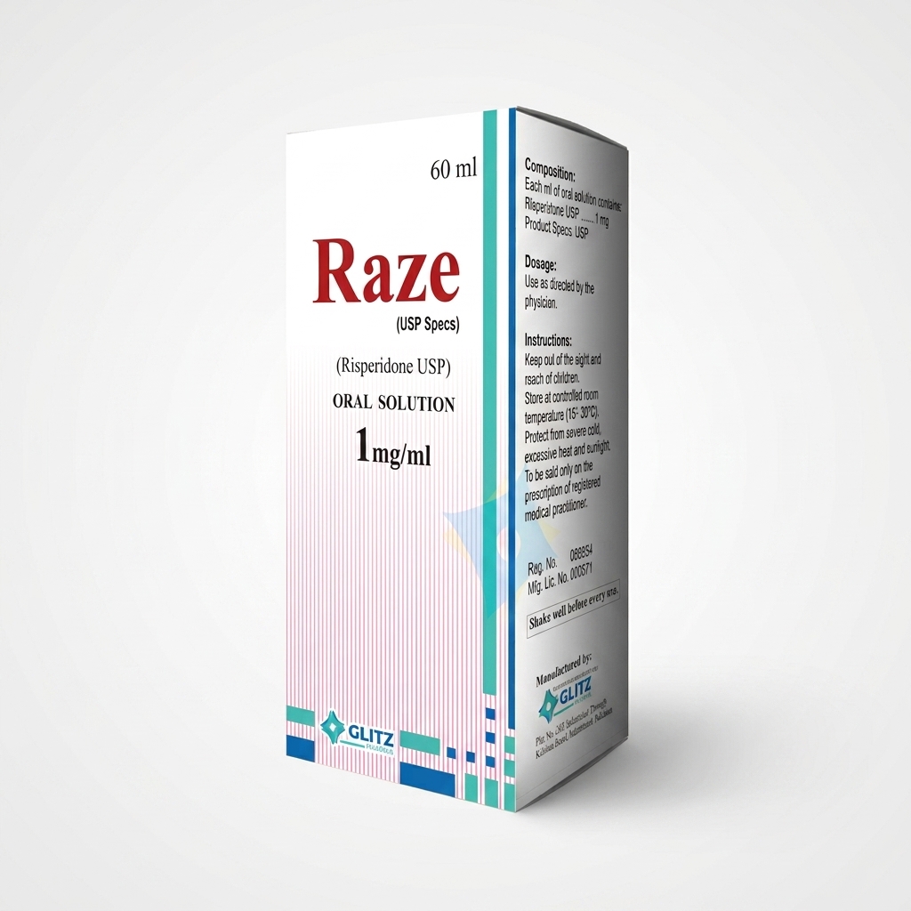 RAZE Oral Solution 60ml (Risperidone USP 1mg/ml) – Antipsychotic Oral Solution | Glitz Pharma