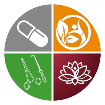 Pharma Services healthcare logo featuring pharmaceutical, wellness, medical equipment, and skincare icons in a four-section circular design.